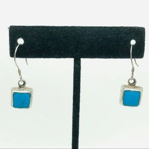 Vintage MEXICO Sterling Turquoise Square Earrings